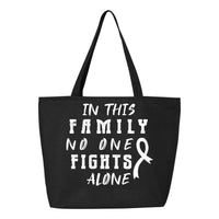 Veracco In This Family No One Fights Alone Heavy Cotton Canvas Reusable Tote Bag with Zipper Pink Ribbon Awareness Item