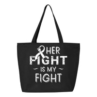 Veracco Her Fight is My Fight Heavy Cotton Canvas Reusable Tote Bag with Zipper Pink Ribbon Breast Cancer Awareness Items