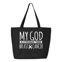 Veracco My God is Stronger Than Breast Cancer Heavy Cotton Canvas Reusable Tote Bag with Zipper Cancer Awareness Item