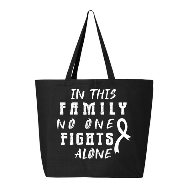 Veracco In This Family No One Fight Alone Jumbo Heavy Cotton Canvas Reusable Tote Bag with Zipper Breast Cancer Item