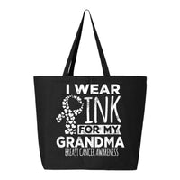 Veracco I Wear Pink for My Grandma Jumbo Heavy Cotton Canvas Reusable Tote Bag with Zipper Survivor Breast Awareness Item