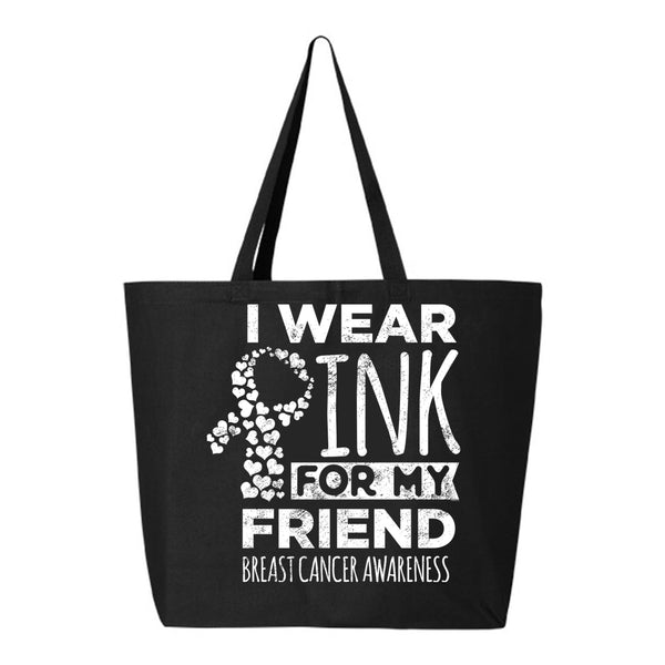 Veracco I Wear Pink for My Friend Jumbo Heavy Cotton Canvas Reusable Tote Bag with Zipper Survivor Breast Awareness Item