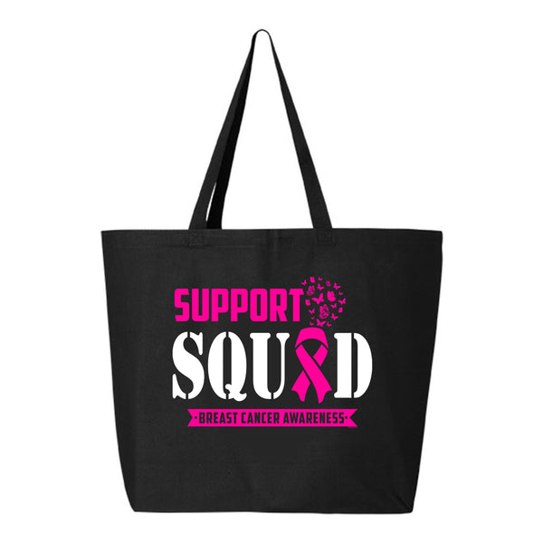 Veracco Support Squad Than Breast Cancer Jumbo Heavy Cotton Canvas Reusable Tote Bag with Zipper Survivor Awareness Items