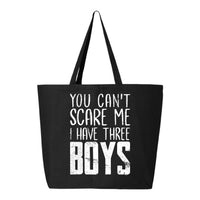 Veracco You Can't Scare Me I Have Three Boys Jumbo Heavy Cotton Canvas Reusable Tote Bag with Zipper Breast Cancer Awareness