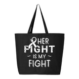 Veracco Her Fight is My Fight Jumbo Heavy Cotton Canvas Reusable Tote Bag with Zipper Breast Cancer Survivor Awareness Item