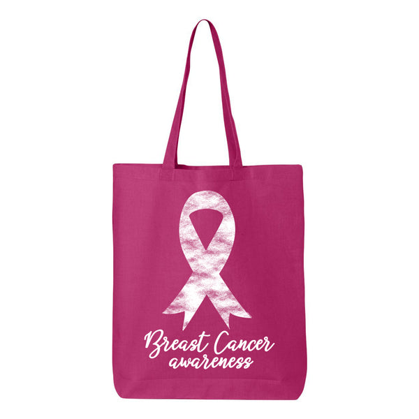 Veracco Pink Ribbon Butterfly Breast Cancer Awareness Tote Bag Fearless Survivor Eco Cotton Reusable Awareness Items (6oz)