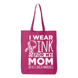 Veracco I Wear Pink for My Mom Tote Bag for Survivor Eco Cotton Reusable Bag Breast Cancer Awareness Items