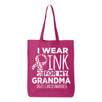 Veracco I Wear Pink for My Grandma Tote Bag for Fearless Fighter Survivor Eco Cotton Reusable Bag Breast Awareness Item