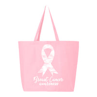 Veracco Breast Cancer Awareness Jumbo Heavy Cotton Canvas Reusable Tote Bag with Zipper Survivor Cancer Awareness Item