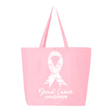 Veracco Breast Cancer Awareness Jumbo Heavy Cotton Canvas Reusable Tote Bag with Zipper Survivor Cancer Awareness Item