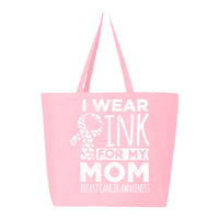 Veracco I Wear Pink for My Mom Jumbo Heavy Cotton Canvas Reusable Tote Bag with Zipper Survivor Breast Awareness Item