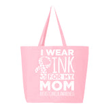 Veracco I Wear Pink for My Mom Jumbo Heavy Cotton Canvas Reusable Tote Bag with Zipper Survivor Breast Awareness Item