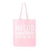 Veracco My God Is Stronger Than Breast Cancer Tote Bag Survivor Eco Cotton Reusable Bag Breast Cancer Awareness Items