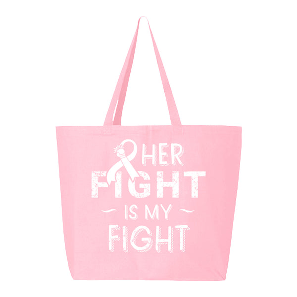 Veracco Her Fight is My Fight Jumbo Heavy Cotton Canvas Reusable Tote Bag with Zipper Breast Cancer Survivor Awareness Item