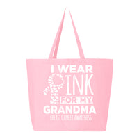 Veracco I Wear Pink for My Grandma Jumbo Heavy Cotton Canvas Reusable Tote Bag with Zipper Survivor Breast Awareness Item