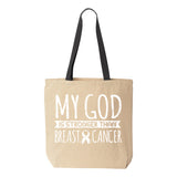 Veracco My God is Stronger Than Breast Cancer Tote Bag Fighter Survivor Cotton Canvas Reusable Breast Cancer Awareness Items