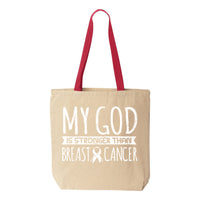 Veracco My God is Stronger Than Breast Cancer Tote Bag Fighter Survivor Cotton Canvas Reusable Breast Cancer Awareness Items