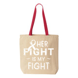 Veracco Her Fight is My Fight Breast Cancer Awareness Tote Bag Fearless Survivor Cotton Canvas Reusable Awareness Items