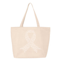 Veracco Butterfly Ribbon Heavy Cotton Canvas Reusable Tote Bag with Zipper Pink Ribbon Breast Cancer Awareness Items