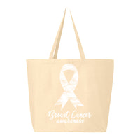 Veracco Breast Cancer Awareness Jumbo Heavy Cotton Canvas Reusable Tote Bag with Zipper Survivor Cancer Awareness Item