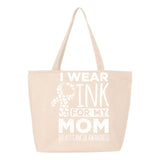 Veracco I Wear Pink For My Mom Heavy Cotton Canvas Reusable Tote Bag with Zipper Pink Ribbon Breast Cancer Awareness Items