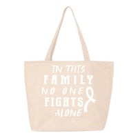 Veracco In This Family No One Fights Alone Heavy Cotton Canvas Reusable Tote Bag with Zipper Pink Ribbon Awareness Item