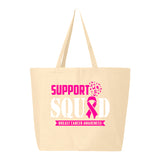 Veracco Support Squad Than Breast Cancer Jumbo Heavy Cotton Canvas Reusable Tote Bag with Zipper Survivor Awareness Items