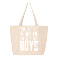 Veracco You Can't Scare Me I Have Three Boys Heavy Cotton Canvas Reusable Tote Bag with Zipper Pink Ribbon Awareness Items