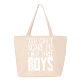 Veracco You Can't Scare Me I Have Three Boys Heavy Cotton Canvas Reusable Tote Bag with Zipper Pink Ribbon Awareness Items