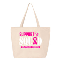 Veracco Support Squad Heavy Cotton Canvas Reusable Tote Bag with Zipper Pink Ribbon Breast Cancer Awareness Item