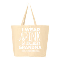 Veracco I Wear Pink for My Grandma Jumbo Heavy Cotton Canvas Reusable Tote Bag with Zipper Survivor Breast Awareness Item