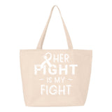 Veracco Her Fight is My Fight Heavy Cotton Canvas Reusable Tote Bag with Zipper Pink Ribbon Breast Cancer Awareness Items