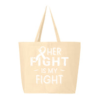 Veracco Her Fight is My Fight Jumbo Heavy Cotton Canvas Reusable Tote Bag with Zipper Breast Cancer Survivor Awareness Item