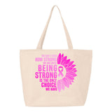 Veracco Being Strong is The Only Choice Heavy Cotton Canvas Reusable Tote Bag with Zipper Pink Ribbon Cancer Awareness Item