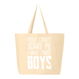 Veracco You Can't Scare Me I Have Three Boys Jumbo Heavy Cotton Canvas Reusable Tote Bag with Zipper Breast Cancer Awareness