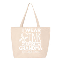 Veracco I Wear Pink For My Grandma Heavy Cotton Canvas Reusable Tote Bag with Zipper Pink Ribbon Breast Cancer Awareness Item