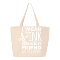 Veracco I Wear Pink For My Friend Heavy Cotton Canvas Reusable Tote Bag with Zipper Pink Ribbon Breast Cancer Awareness Items