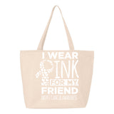 Veracco I Wear Pink For My Friend Heavy Cotton Canvas Reusable Tote Bag with Zipper Pink Ribbon Breast Cancer Awareness Items