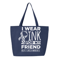 Veracco I Wear Pink For My Friend Heavy Cotton Canvas Reusable Tote Bag with Zipper Pink Ribbon Breast Cancer Awareness Items