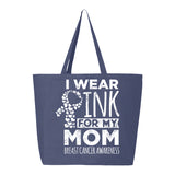 Veracco I Wear Pink for My Mom Jumbo Heavy Cotton Canvas Reusable Tote Bag with Zipper Survivor Breast Awareness Item