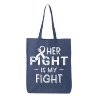 Her Fifght is My Fight Eco Cotton Tote Bag Fearless Survivor Pink Ribbon Breast Cancer Awareness Items (6oz)