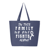 Veracco In This Family No One Fight Alone Jumbo Heavy Cotton Canvas Reusable Tote Bag with Zipper Breast Cancer Item