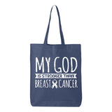 Veracco My God Is Stronger Than Breast Cancer Tote Bag Survivor Eco Cotton Reusable Bag Breast Cancer Awareness Items