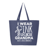 Veracco I Wear Pink for My Grandma Jumbo Heavy Cotton Canvas Reusable Tote Bag with Zipper Survivor Breast Awareness Item