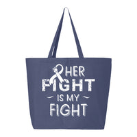 Veracco Her Fight is My Fight Jumbo Heavy Cotton Canvas Reusable Tote Bag with Zipper Breast Cancer Survivor Awareness Item