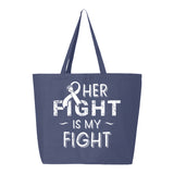 Veracco Her Fight is My Fight Jumbo Heavy Cotton Canvas Reusable Tote Bag with Zipper Breast Cancer Survivor Awareness Item
