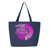 Veracco Being Strong is The Only Choice Heavy Cotton Canvas Reusable Tote Bag with Zipper Pink Ribbon Cancer Awareness Item