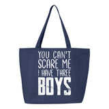 Veracco You Can't Scare Me I Have Three Boys Heavy Cotton Canvas Reusable Tote Bag with Zipper Pink Ribbon Awareness Items