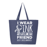 Veracco I Wear Pink for My Friend Jumbo Heavy Cotton Canvas Reusable Tote Bag with Zipper Survivor Breast Awareness Item
