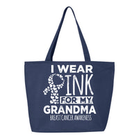 Veracco I Wear Pink For My Grandma Heavy Cotton Canvas Reusable Tote Bag with Zipper Pink Ribbon Breast Cancer Awareness Item